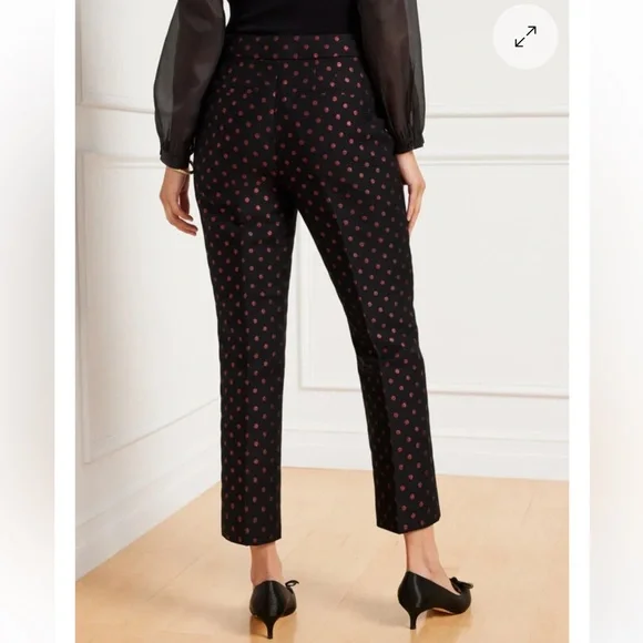 Talbots Kick Crop Pants in Holiday Dot Sz‎ 12 Black & Red Shimmering Polka Dots - Picture 2 of 16
